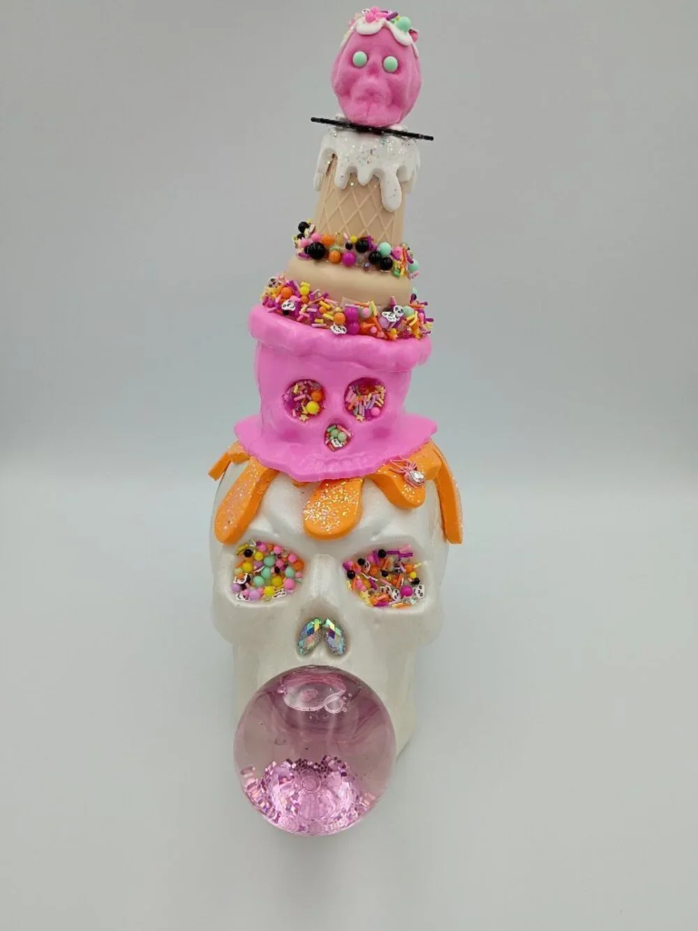 Pink Halloween Skull Centerpiece, Whimsical Skull Decor, Candy Halloween Decor